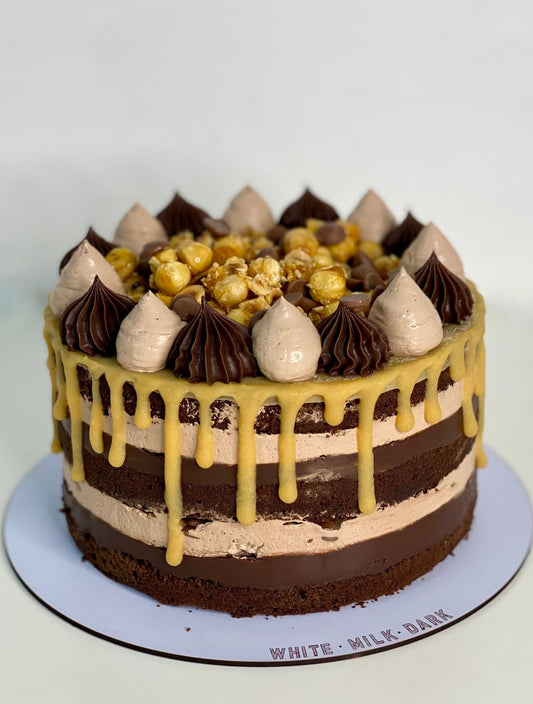 Milk Chocolate Hazelnut Caramel Cake